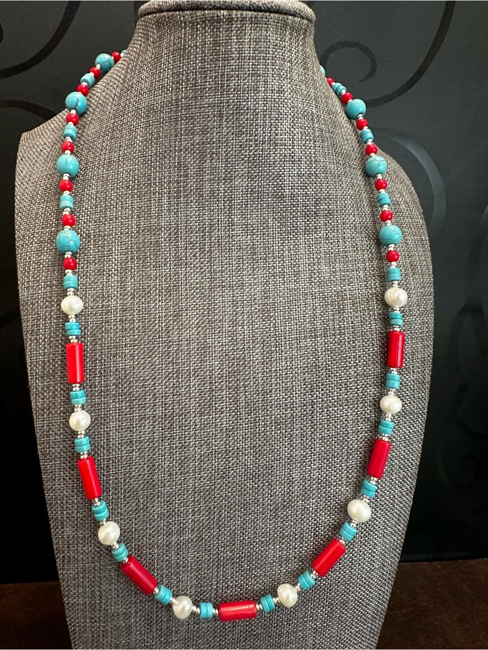 Turquoise & Red Coral Beaded Necklace - Women Jewelry